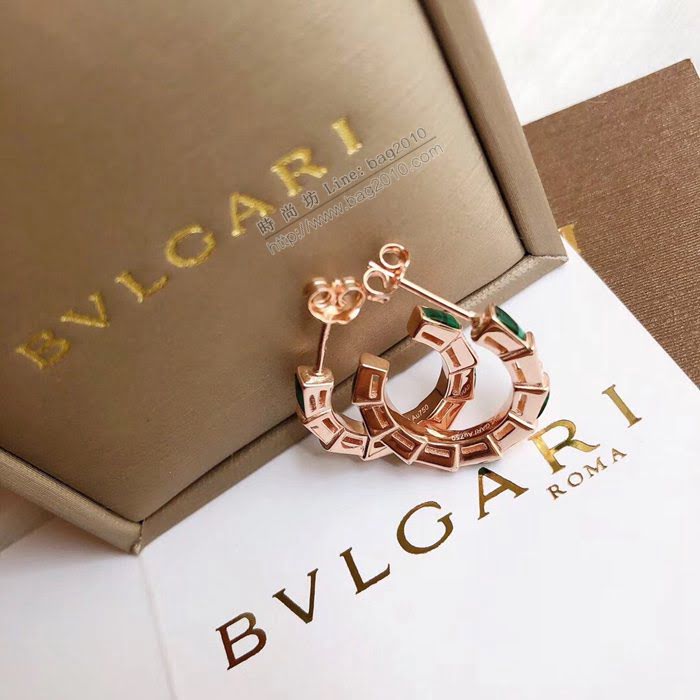 Bvlgari飾品 寶格麗蛇系列綠瑪瑙蛇耳圈 小號耳釘  zgbq3242